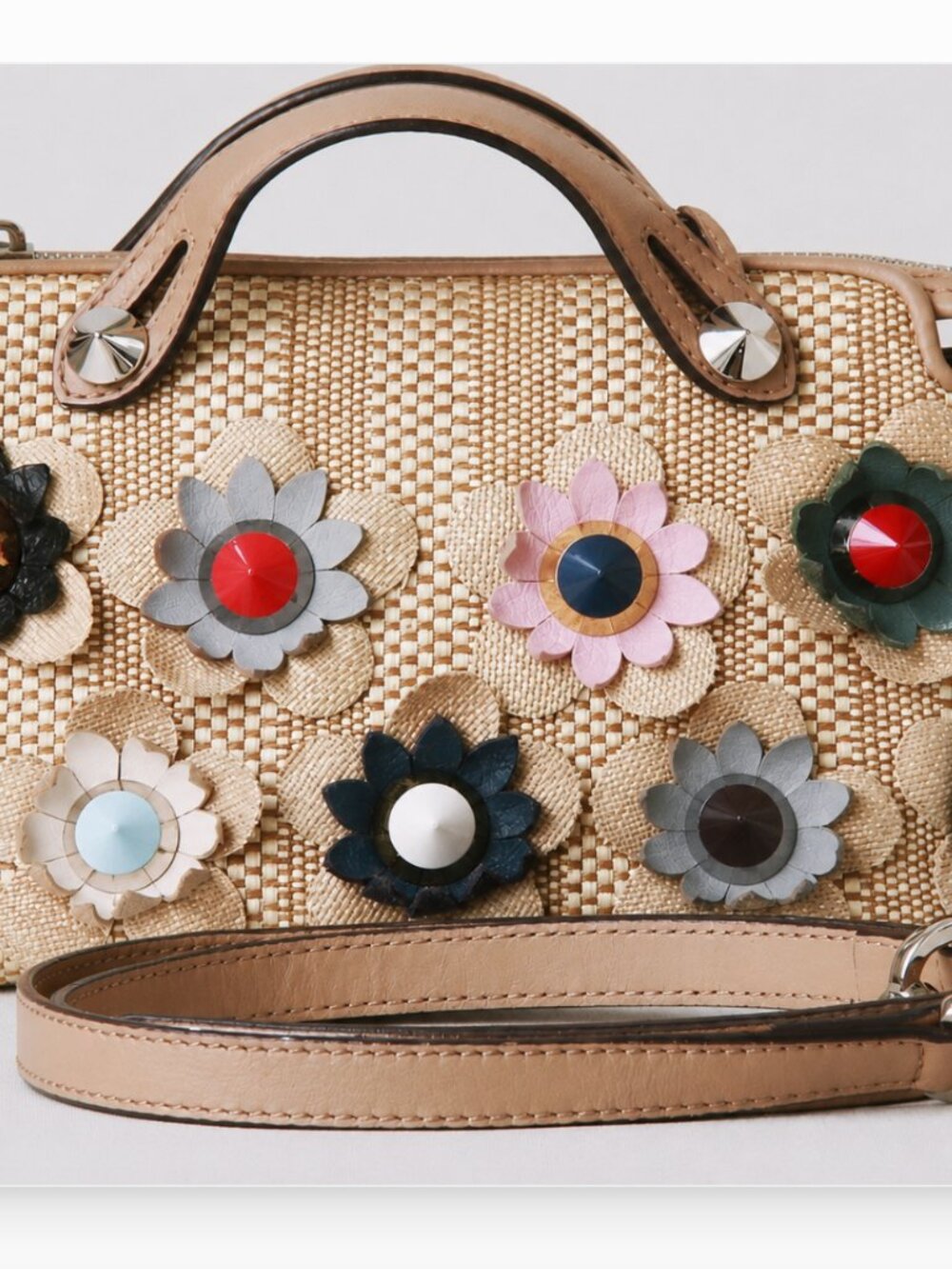 Fendi By The Way Floral Appliqué Raffia Bag